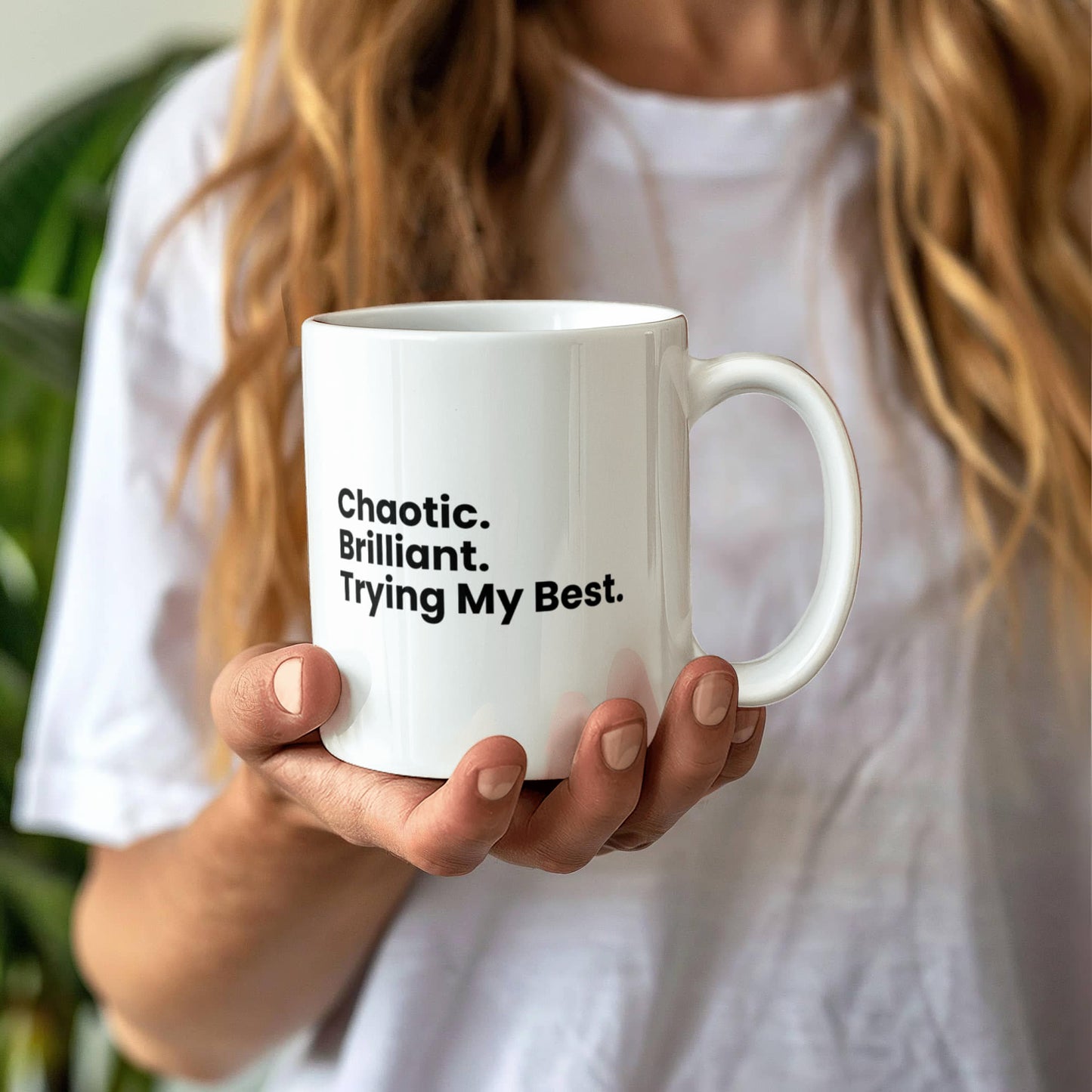 Chaotic. Brilliant. Trying My Best. – Cranky Goat Coffee Mug