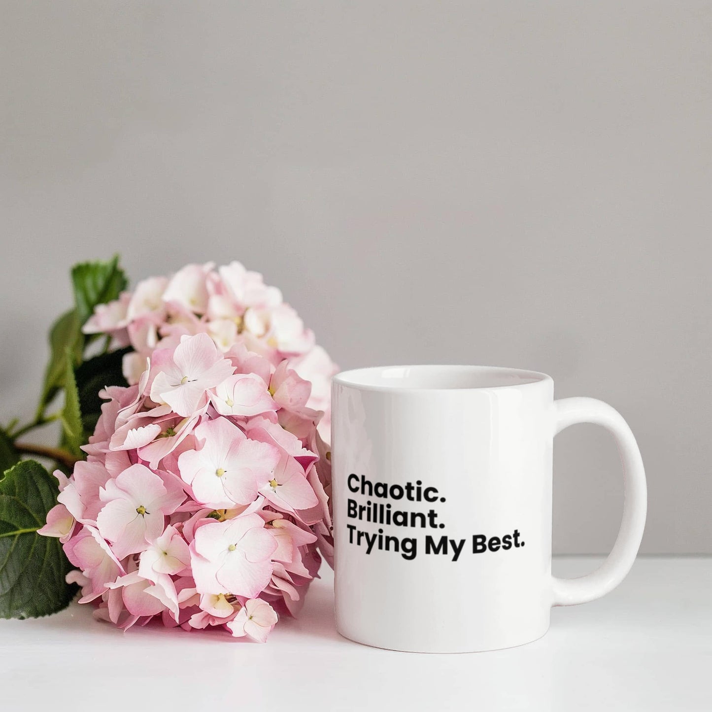Chaotic. Brilliant. Trying My Best. – Cranky Goat Coffee Mug